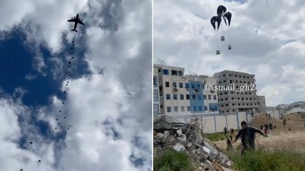   Ayuda humanitaria cayó del cielo en Gaza: fue lanzada en decenas de paracaídas 