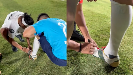   Un ídolo: Ronaldinho autografió los zapatos de Nicolás Peric en el Nacional 