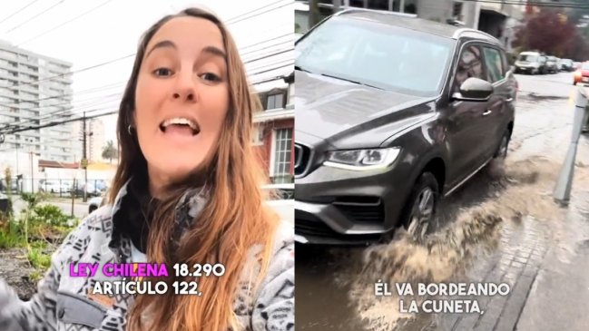 Quiso denunciar a vehículo que la mojó tras intensas lluvias y fue duramente cuestionada