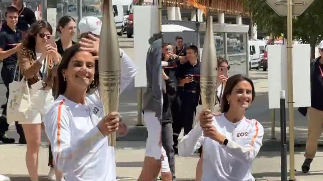 La chilena Manuela Urroz portó la antorcha olímpica de París 2024 en Francia