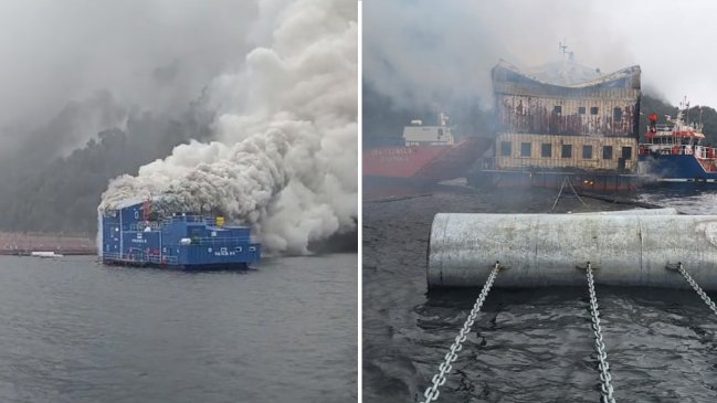   Incendio afectó a embarcación salmonera y exigió evacuación de siete personas 