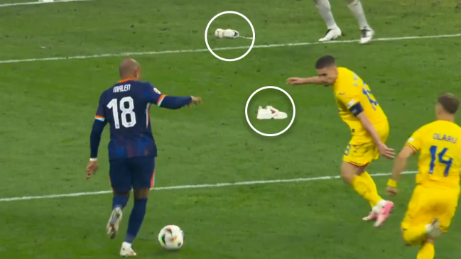   [VIDEO] Hinchas rumanos arrojaron zapatillas para evitar gol de Países Bajos 