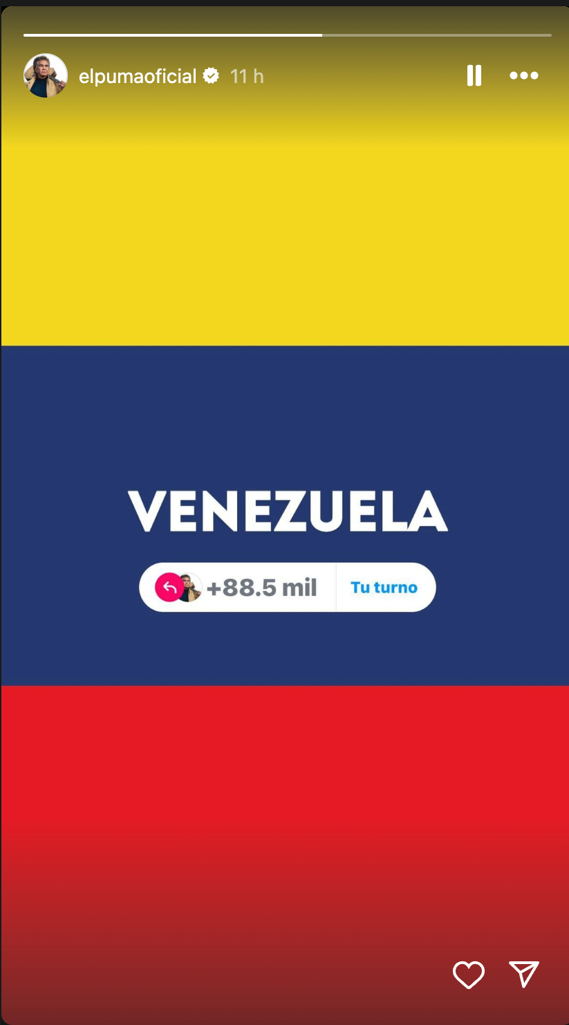 El Puma Rodríguez compartió un mensaje de apoyo a Venezuela