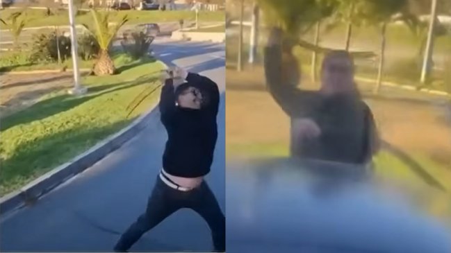 Furioso hombre atacó a fierrazos a micro en Viña del Mar: Chofer intentó adelantarlo