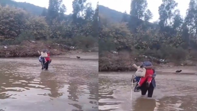 Padre con discapacidad visual cruza el Marga Marga para llevar a sus hijos al colegio