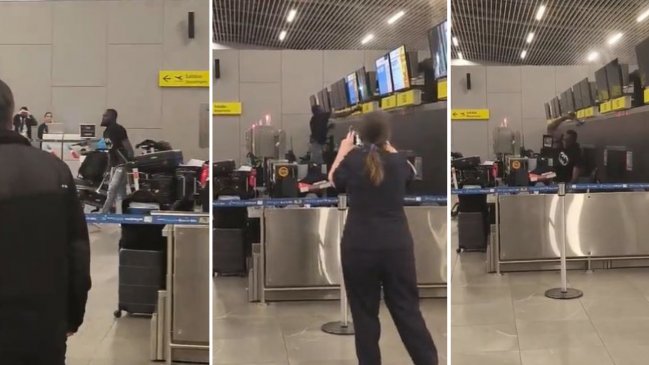  [Videos] Hombre causó terror y destrozos, con un martillo, en el Aeropuerto de Santiago  