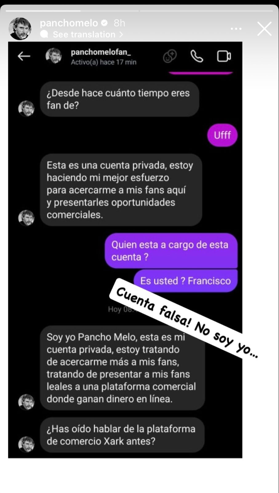 Pancho Melo advirtió sobre estafa con su imagen