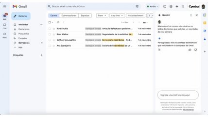   La IA Gemini llega en español a Gmail y Google Drive 