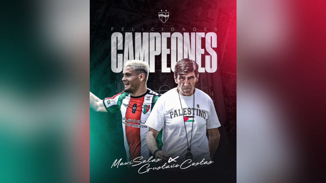 Palestino saludó a Gustavo Costas y Maxi Salas por su título con Racing en la Copa Sudamericana