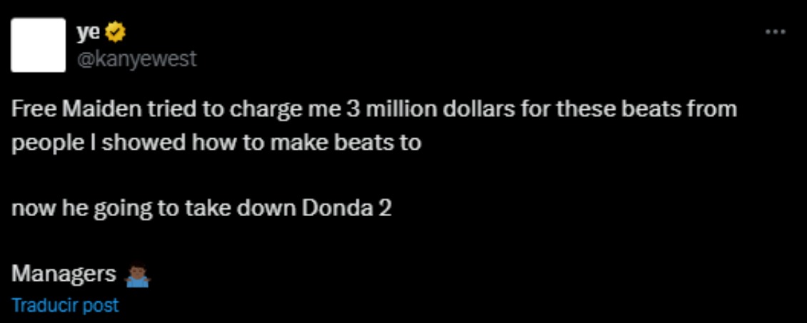Tweet de Ye @kanyewest en X