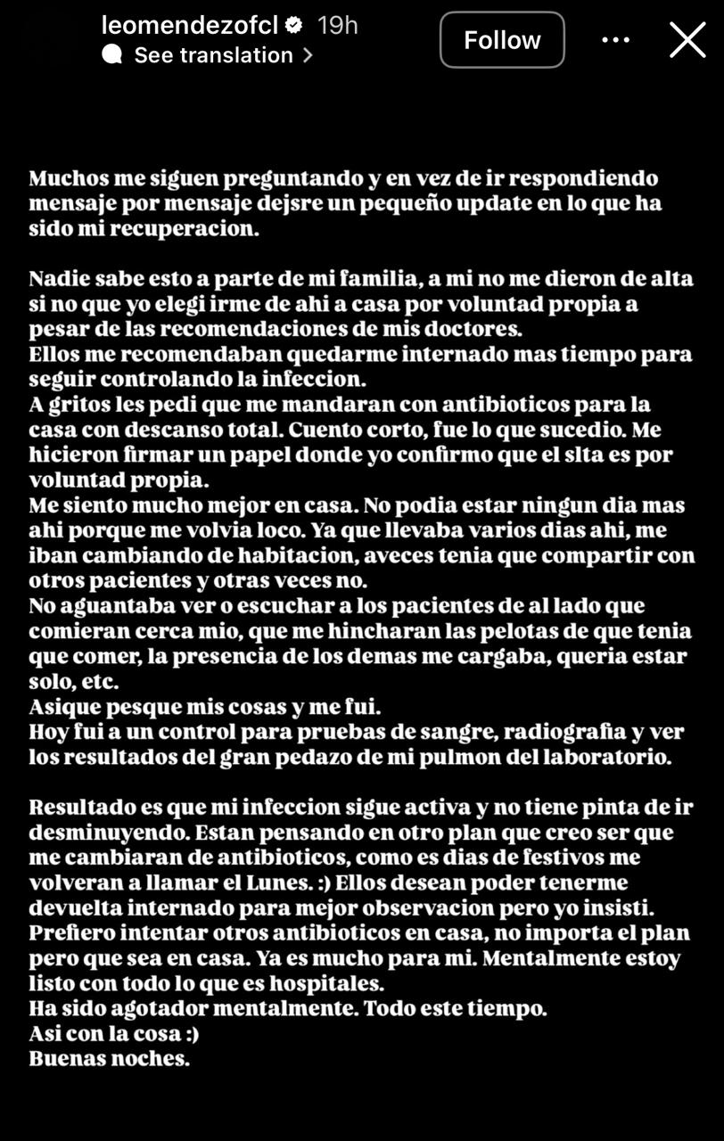 Leo Méndez Jr. reveló que su salud no ha mejorado Leo Méndez Jr. reveló que su salud no ha mejorado