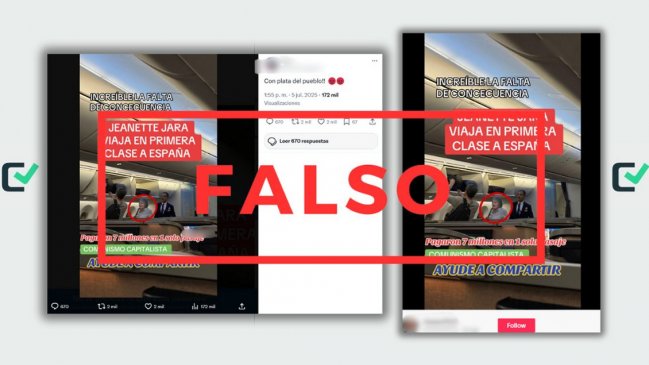 Falso: la foto de Jeannette Jara en un avión a España es un montaje
