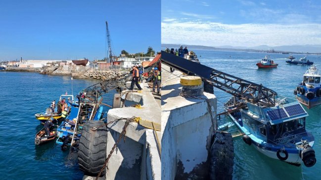 Grúa se desplomó sobre embarcación en el muelle de Quintero: Un lesionado fue evacuado