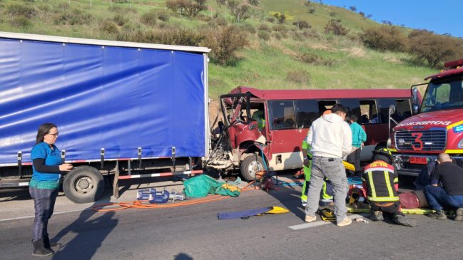 Al menos 10 menores lesionados dejó choque entre bus escolar y camión en Tiltil
