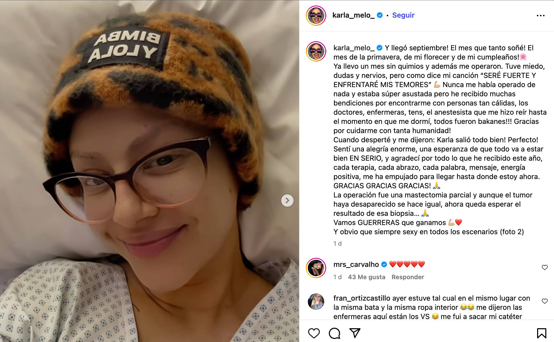 Karla Melo revela que se sometió a una masectomía parcial