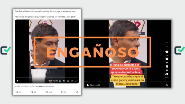 Engañoso: Parisi no dijo que apoyará a Jara en eventual balotaje, video fue recortado