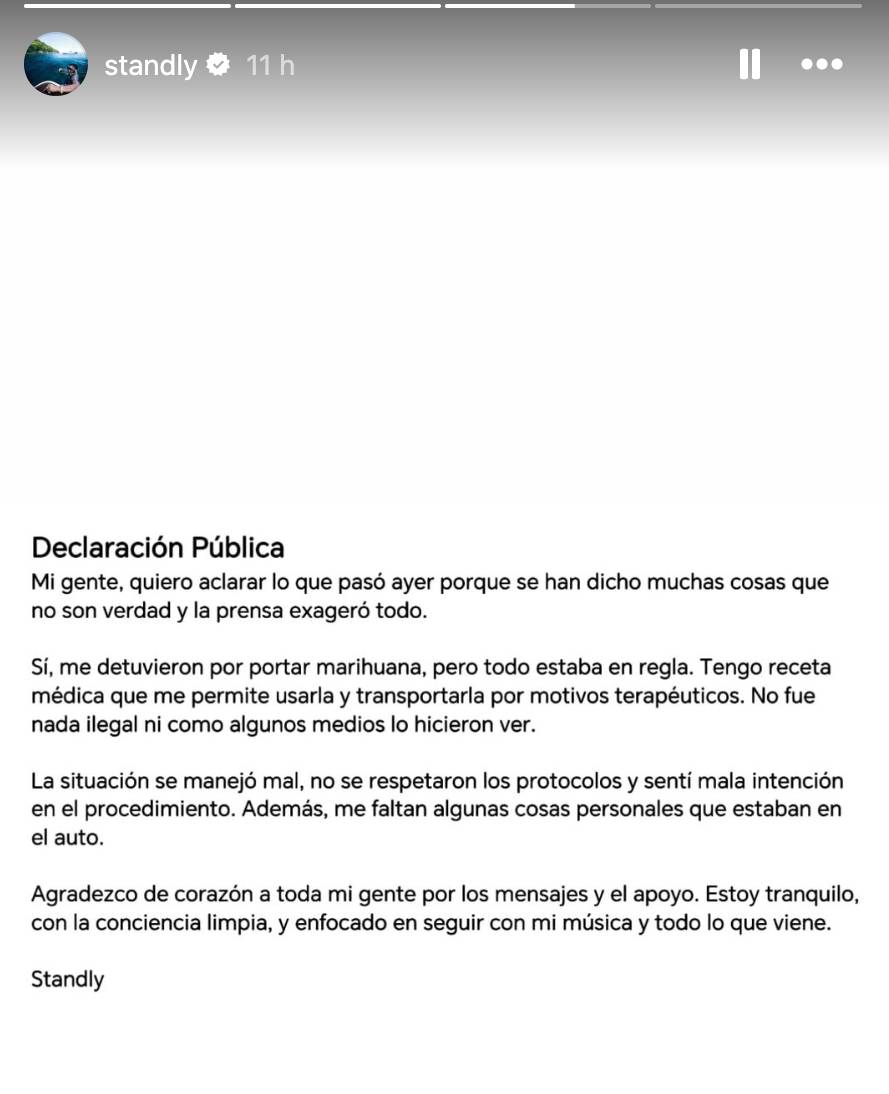 Standly "aclara" detención por conducir bajo los efectos de las drogas