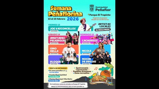 Joe Vasconcellos, Amistades Peligrosas y Nicole estarán en la Semana Peñaflorina