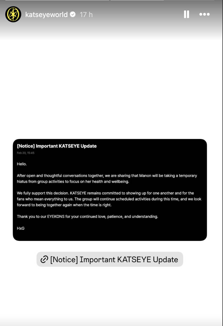 Katseye anuncia el hiatus indefinido de Manon Katseye anuncia el hiatus indefinido de Manon