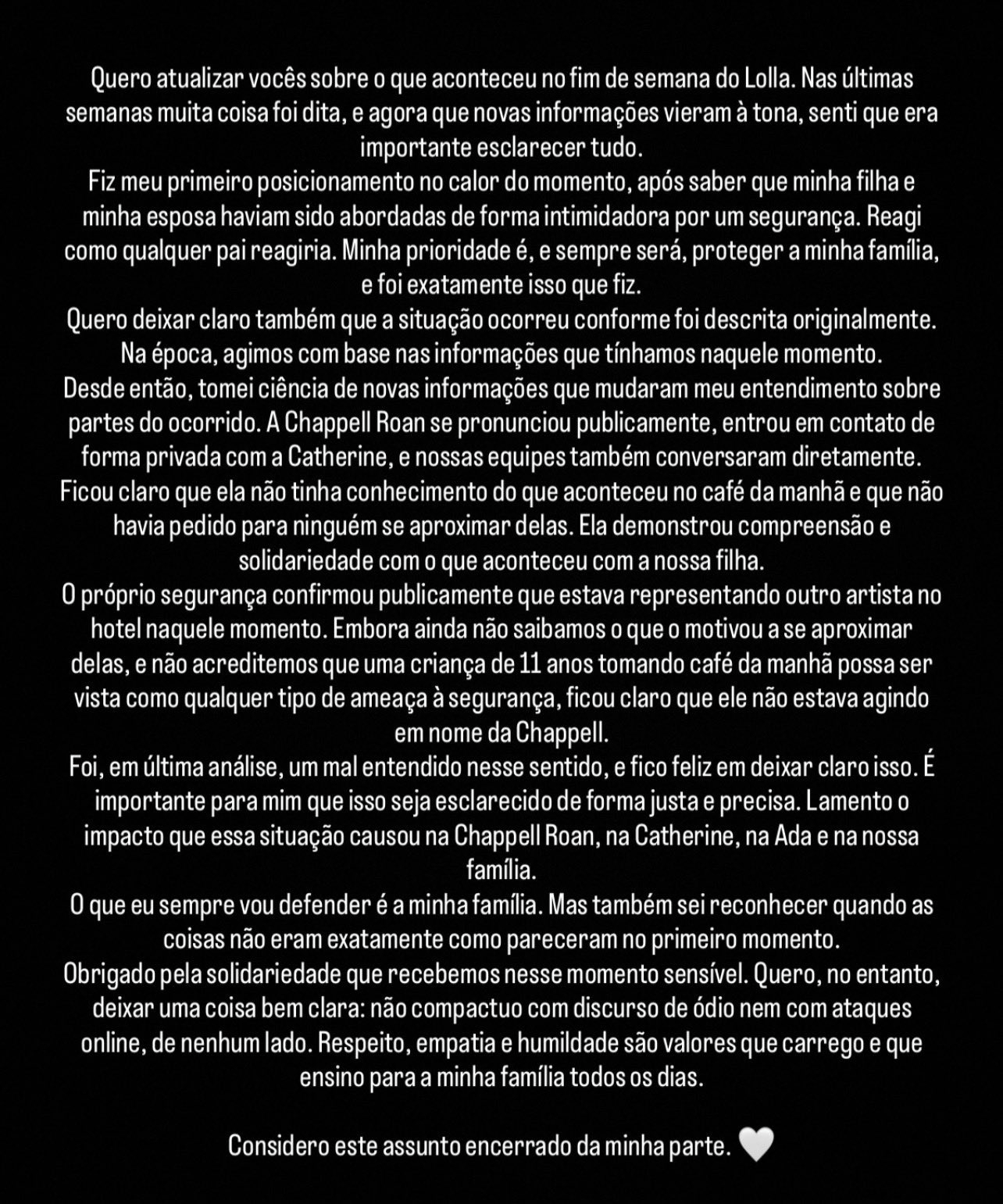 Jorginho aclaró que Chappell Roan no estuvo involucrada en incidente con su hija y esposa