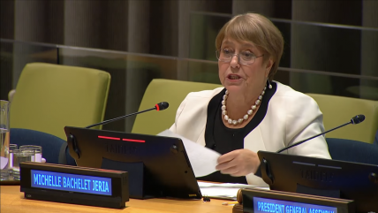 Expresidenta Bachelet expone ante la ONU los lineamientos de su candidatura