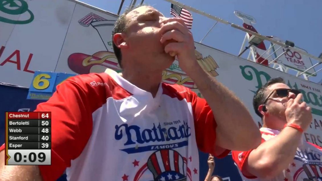 Hombre devoró 66 hot dogs en 10 minutos en tradicional concurso de EE.UU.