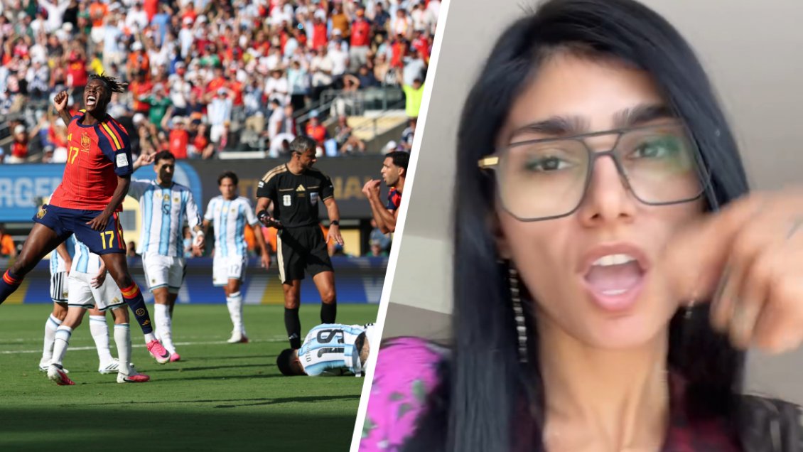 Con camiseta de Barcelona: Mia Khalifa se robó las miradas en la final de España y Argentina
