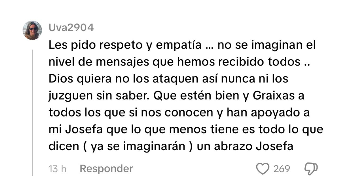 Madre de Josefa Sáez respondió a las críticas contra la influencer 